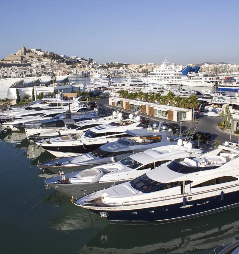 Mega yachts anchored in Marina Ibiza