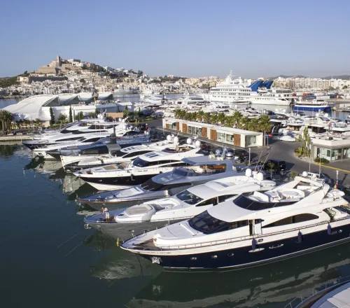 Mega yachts anchored in Marina Ibiza